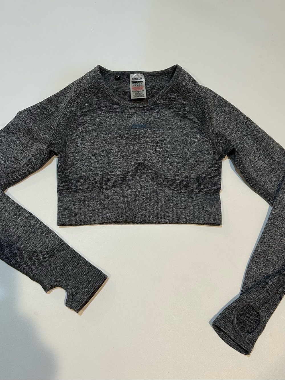 Gymshark Women's SmallSeamless Long-sleeved Cropped Tank Gray Logo Athletic